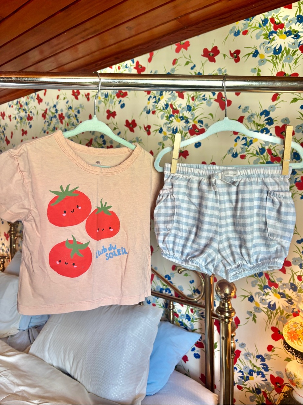 h&m garanimals girls 2t tomato graphic tee gingham bloomer shorts set